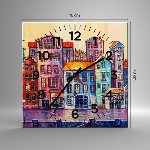 Wall clock - Clock on glass - City Like From a Fairytale - 40x40 cm