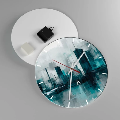 Wall clock - Clock on glass - City in the Colour of Rain - 30x30 cm