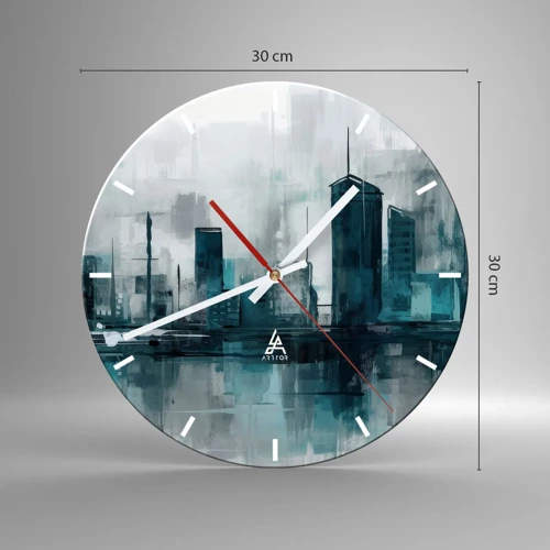 Wall clock - Clock on glass - City in the Colour of Rain - 30x30 cm