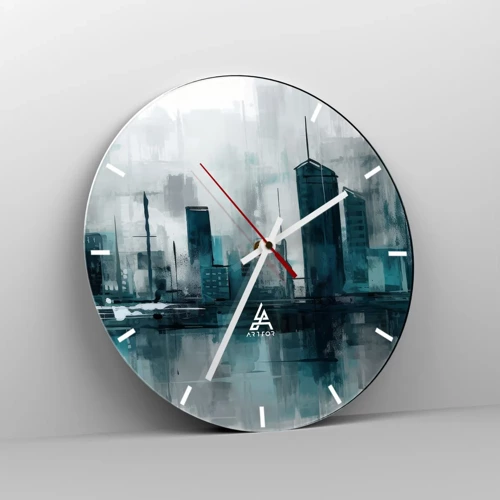 Wall clock - Clock on glass - City in the Colour of Rain - 30x30 cm