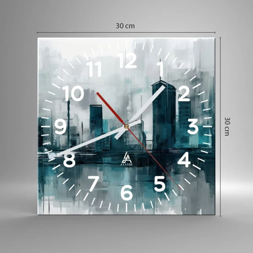 Wall clock - Clock on glass - City in the Colour of Rain - 30x30 cm