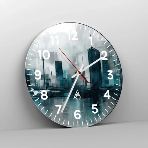 Wall clock - Clock on glass - City in the Colour of Rain - 30x30 cm