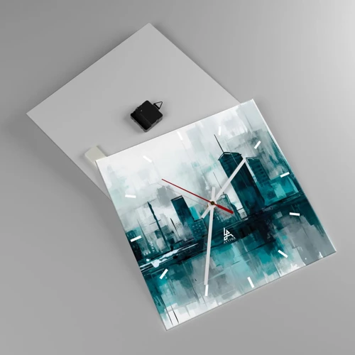 Wall clock - Clock on glass - City in the Colour of Rain - 40x40 cm