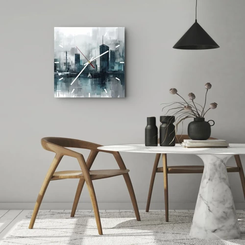 Wall clock - Clock on glass - City in the Colour of Rain - 40x40 cm