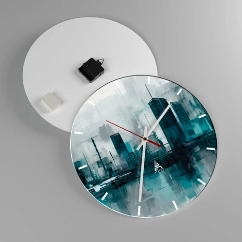 Wall clock - Clock on glass - City in the Colour of Rain - 40x40 cm