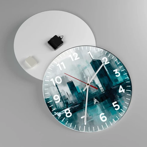 Wall clock - Clock on glass - City in the Colour of Rain - 40x40 cm