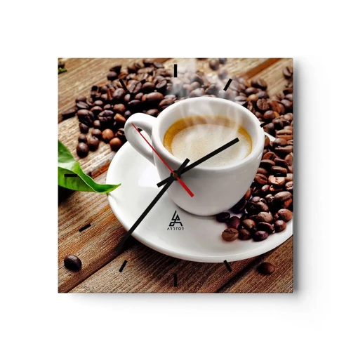 Wall clock - Clock on glass - Coffee Is Served - 30x30 cm