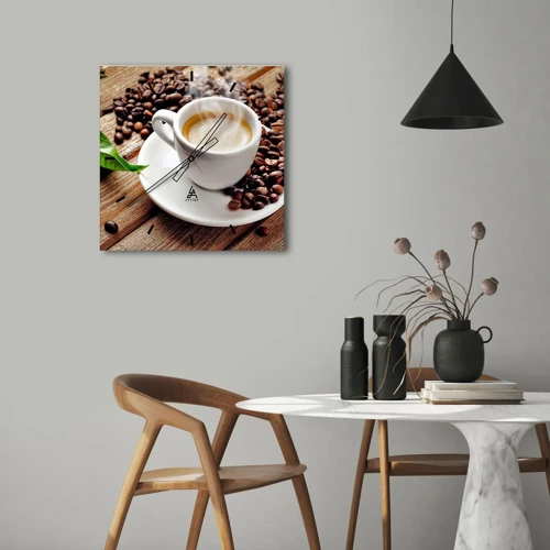 Wall clock - Clock on glass - Coffee Is Served - 30x30 cm