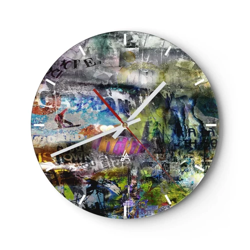 Wall clock - Clock on glass - Collage of Memories - 30x30 cm