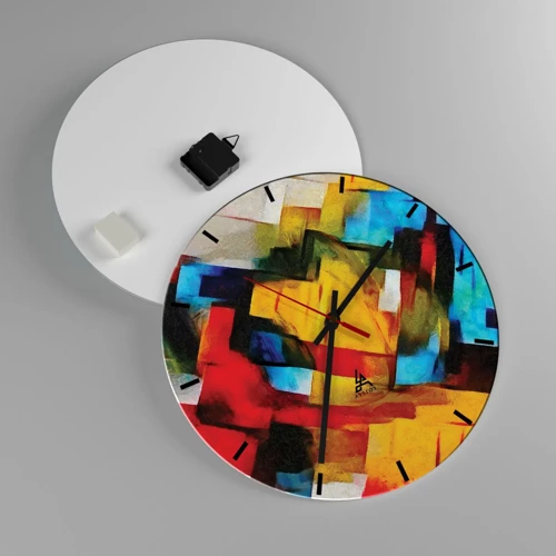 Wall clock - Clock on glass - Colourful Quilt - 40x40 cm