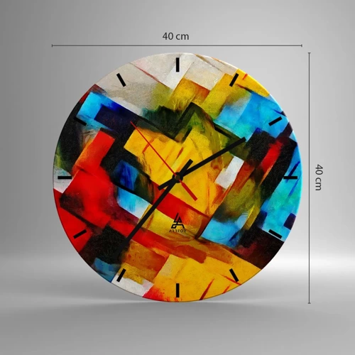 Wall clock - Clock on glass - Colourful Quilt - 40x40 cm