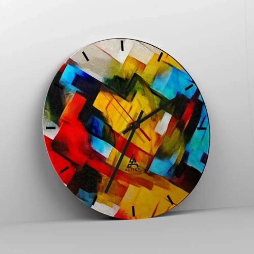 Wall clock - Clock on glass - Colourful Quilt - 40x40 cm