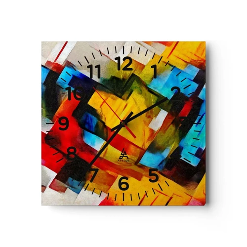 Wall clock - Clock on glass - Colourful Quilt - 40x40 cm