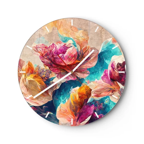 Wall clock - Clock on glass - Colourful Splendour of a Bouquet - 30x30 cm