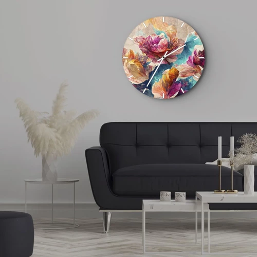 Wall clock - Clock on glass - Colourful Splendour of a Bouquet - 30x30 cm