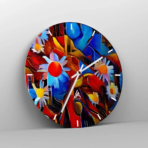 Wall clock - Clock on glass - Colours of Life - 40x40 cm