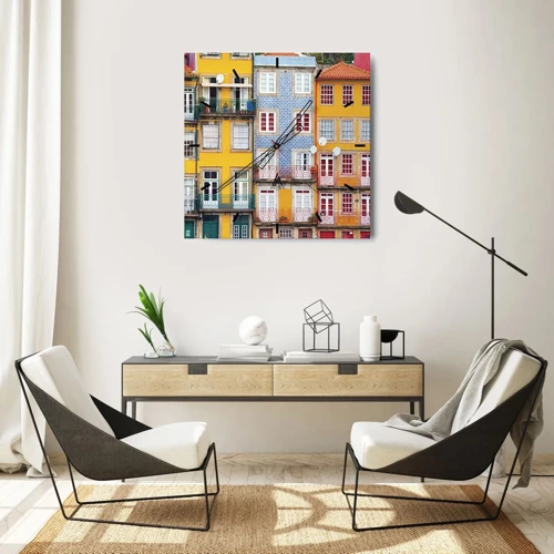 Wall clock - Clock on glass - Colours of Old Town - 40x40 cm