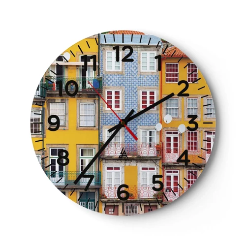 Wall clock - Clock on glass - Colours of Old Town - 40x40 cm