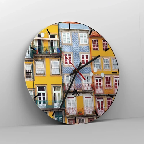 Wall clock - Clock on glass - Colours of Old Town - 40x40 cm