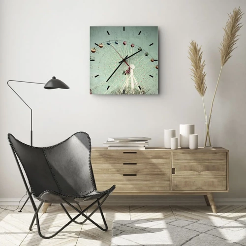 Wall clock - Clock on glass - Come Have Fun - 30x30 cm