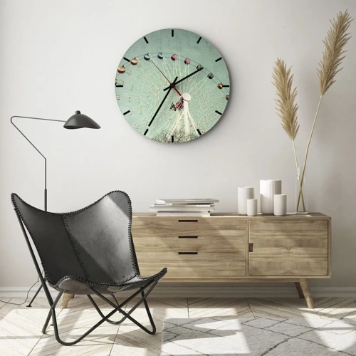 Wall clock - Clock on glass - Come Have Fun - 30x30 cm