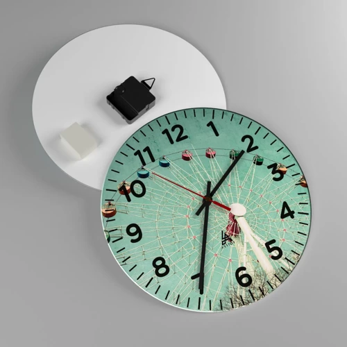 Wall clock - Clock on glass - Come Have Fun - 30x30 cm