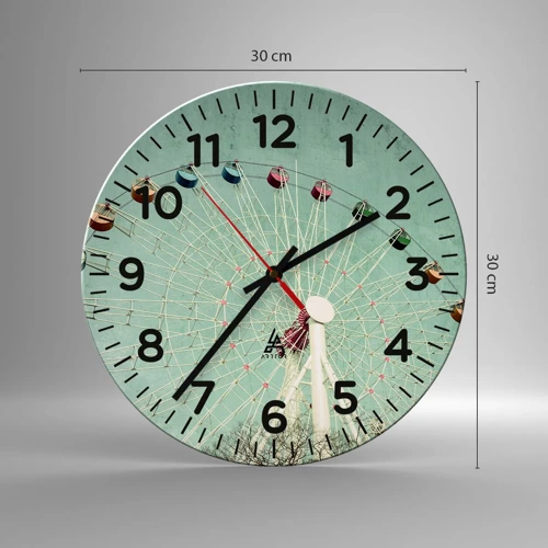 Wall clock - Clock on glass - Come Have Fun - 30x30 cm