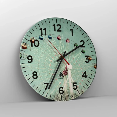 Wall clock - Clock on glass - Come Have Fun - 30x30 cm