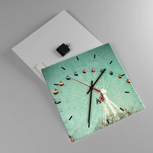 Wall clock - Clock on glass - Come Have Fun - 40x40 cm