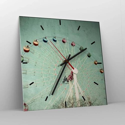 Wall clock - Clock on glass - Come Have Fun - 40x40 cm