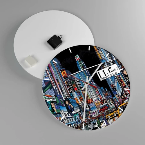 Wall clock - Clock on glass - Comic Night in a Big City - 40x40 cm