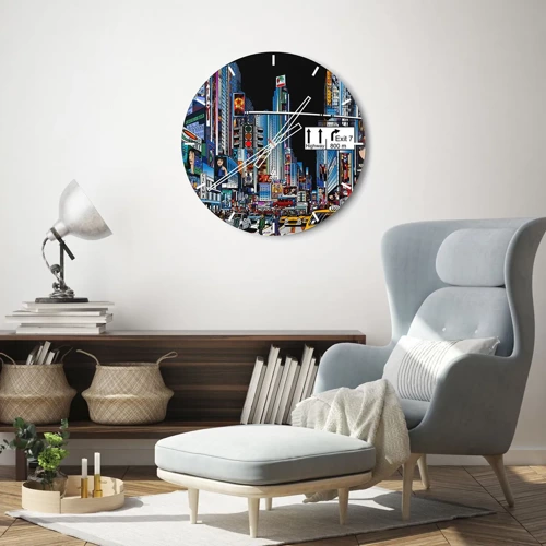 Wall clock - Clock on glass - Comic Night in a Big City - 40x40 cm