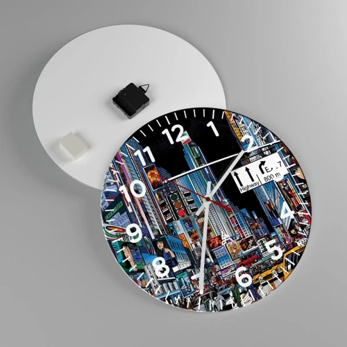 Wall clock - Clock on glass - Comic Night in a Big City - 40x40 cm