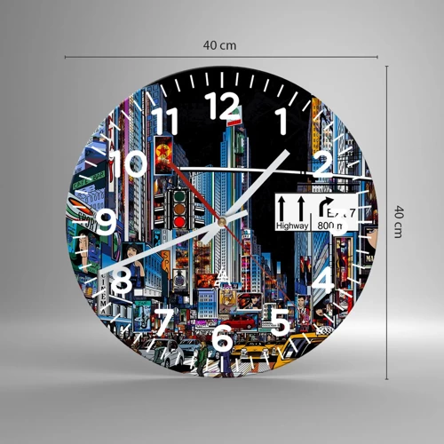 Wall clock - Clock on glass - Comic Night in a Big City - 40x40 cm