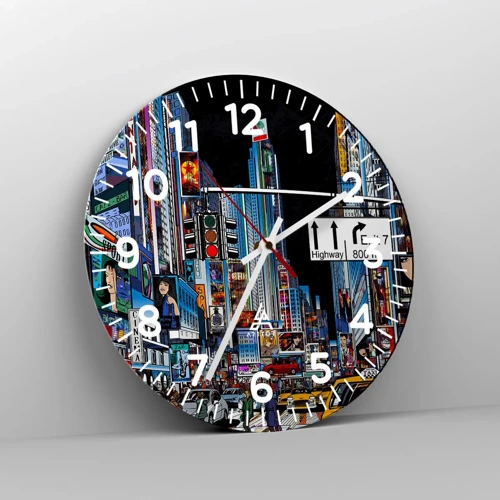 Wall clock - Clock on glass - Comic Night in a Big City - 40x40 cm