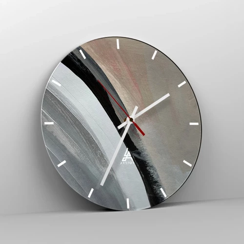 Wall clock - Clock on glass - Composition: Arc of Black and Grey - 30x30 cm