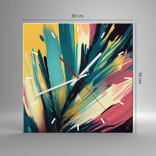 Wall clock - Clock on glass - Composition -Explosion of Joy - 30x30 cm