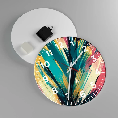 Wall clock - Clock on glass - Composition -Explosion of Joy - 30x30 cm