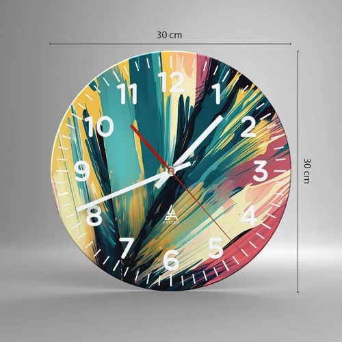 Wall clock - Clock on glass - Composition -Explosion of Joy - 30x30 cm