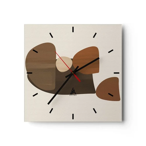 Wall clock - Clock on glass - Composition in Brown - 30x30 cm