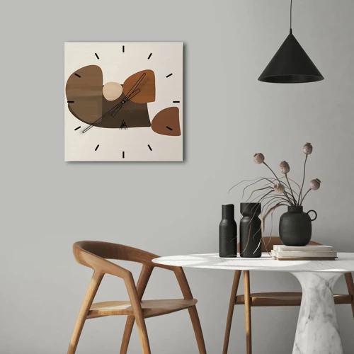 Wall clock - Clock on glass - Composition in Brown - 30x30 cm