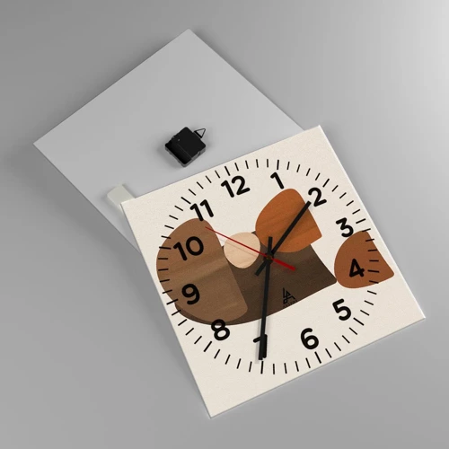 Wall clock - Clock on glass - Composition in Brown - 40x40 cm