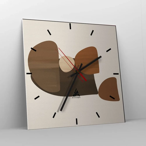 Wall clock - Clock on glass - Composition in Brown - 40x40 cm