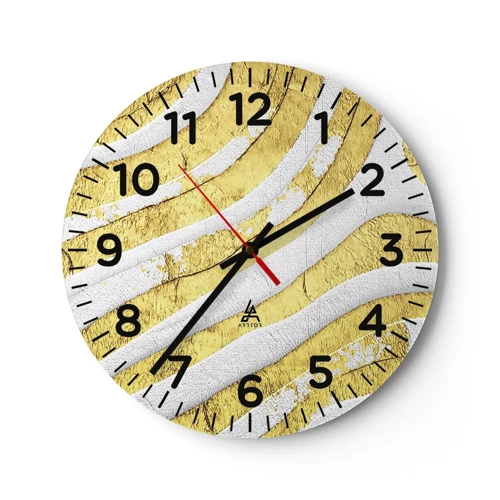 Wall clock - Clock on glass - Composition in White and Gold - 30x30 cm