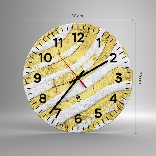 Wall clock - Clock on glass - Composition in White and Gold - 30x30 cm