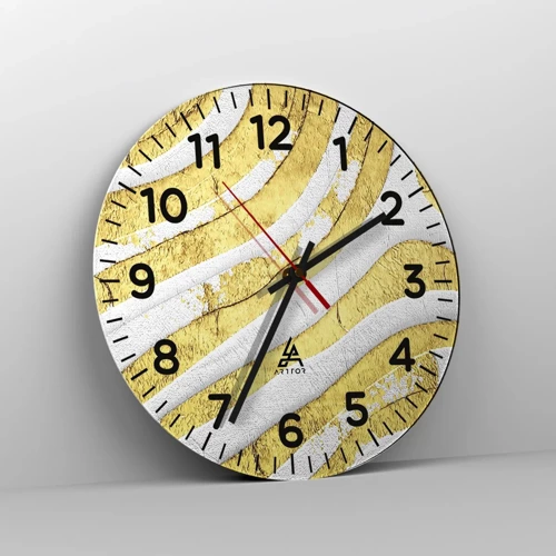 Wall clock - Clock on glass - Composition in White and Gold - 30x30 cm