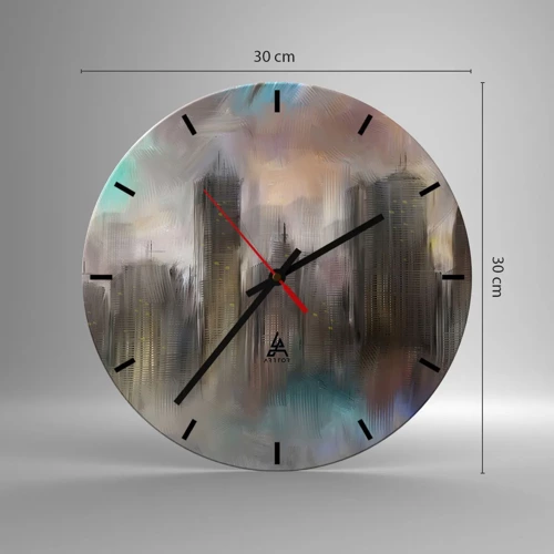 Wall clock - Clock on glass - Composition of Steel, Stone and Fog - 30x30 cm