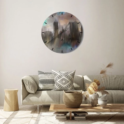 Wall clock - Clock on glass - Composition of Steel, Stone and Fog - 30x30 cm