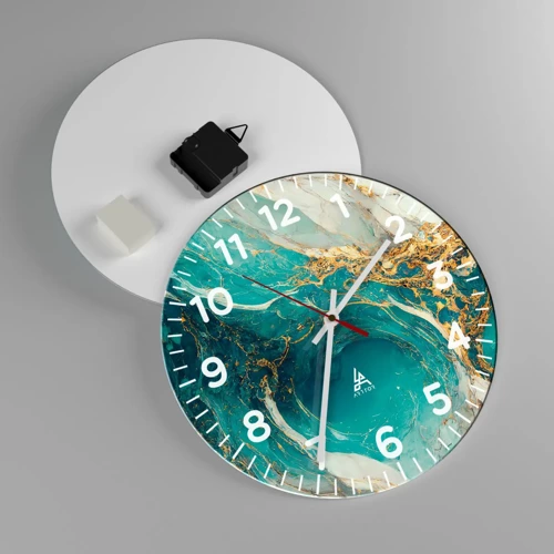 Wall clock - Clock on glass - Composition with Veins of Gold - 30x30 cm