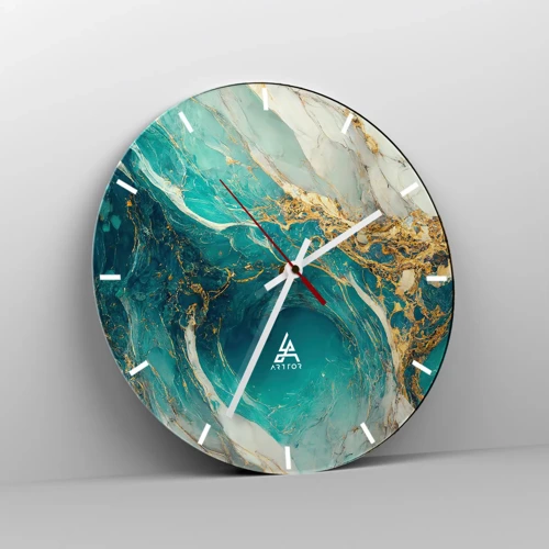 Wall clock - Clock on glass - Composition with Veins of Gold - 40x40 cm